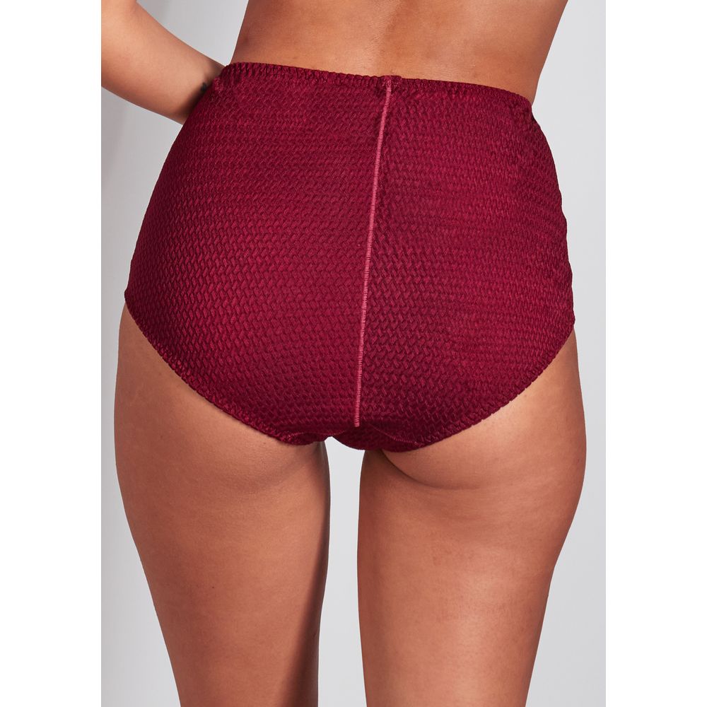 Calcinha Cintura Alta Lateral Larga em Microfibra Trabalhada Fio LYCRA® Mondrian GRENAT