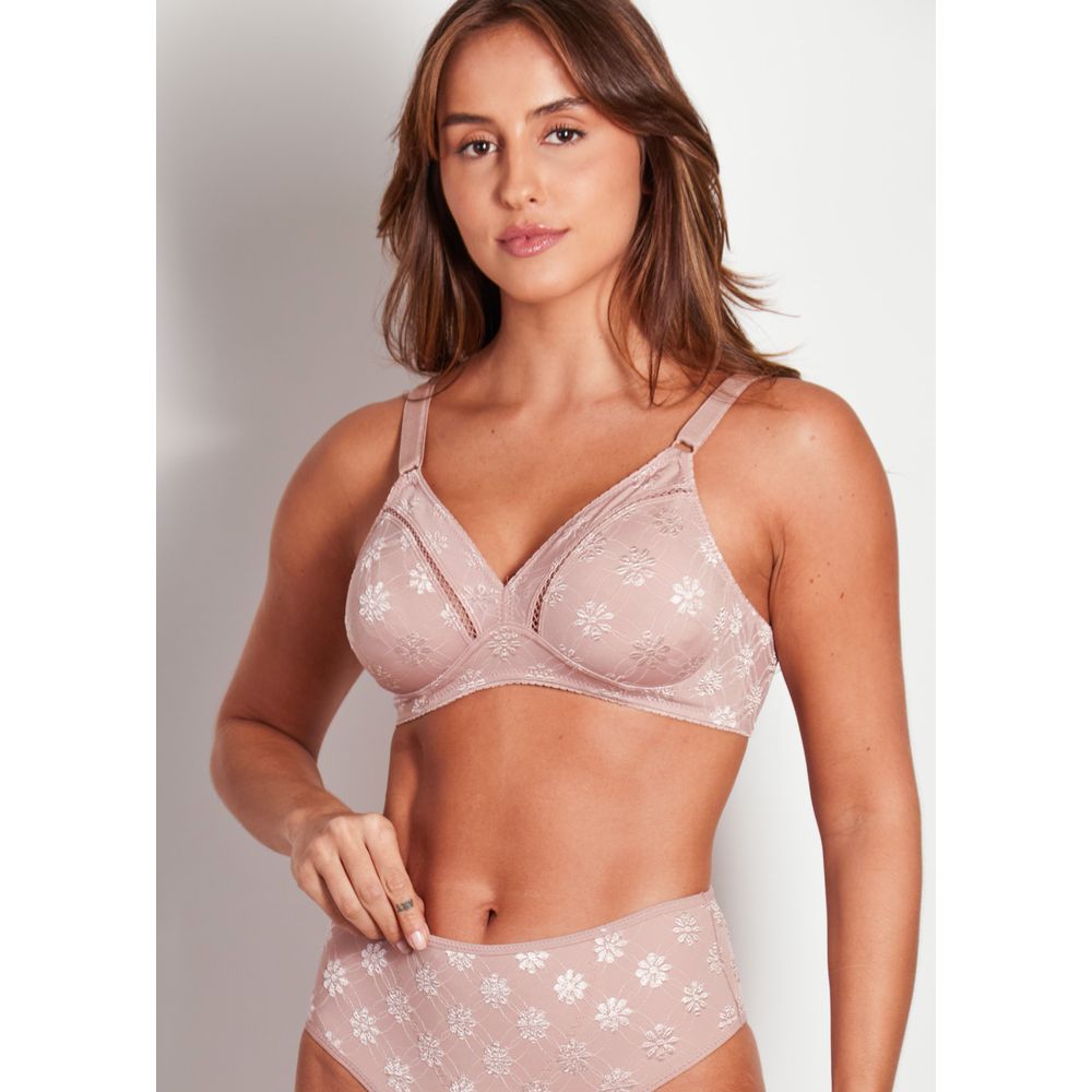 Sutiã Cobertura Total Sem Bojo E Sem Aro Em Microfibra Trabalhada Fio Lycra Summer Flower CASTANHA