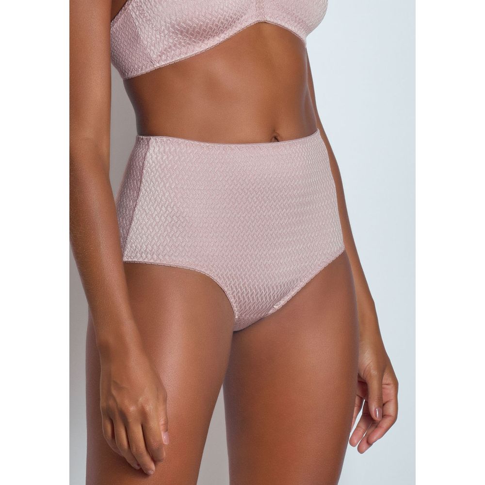 Calcinha Cintura Alta Lateral Larga em Microfibra Trabalhada Fio LYCRA® Mondrian CASTANHA
