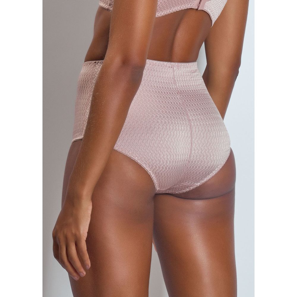 Calcinha Cintura Alta Lateral Larga em Microfibra Trabalhada Fio LYCRA® Mondrian CASTANHA