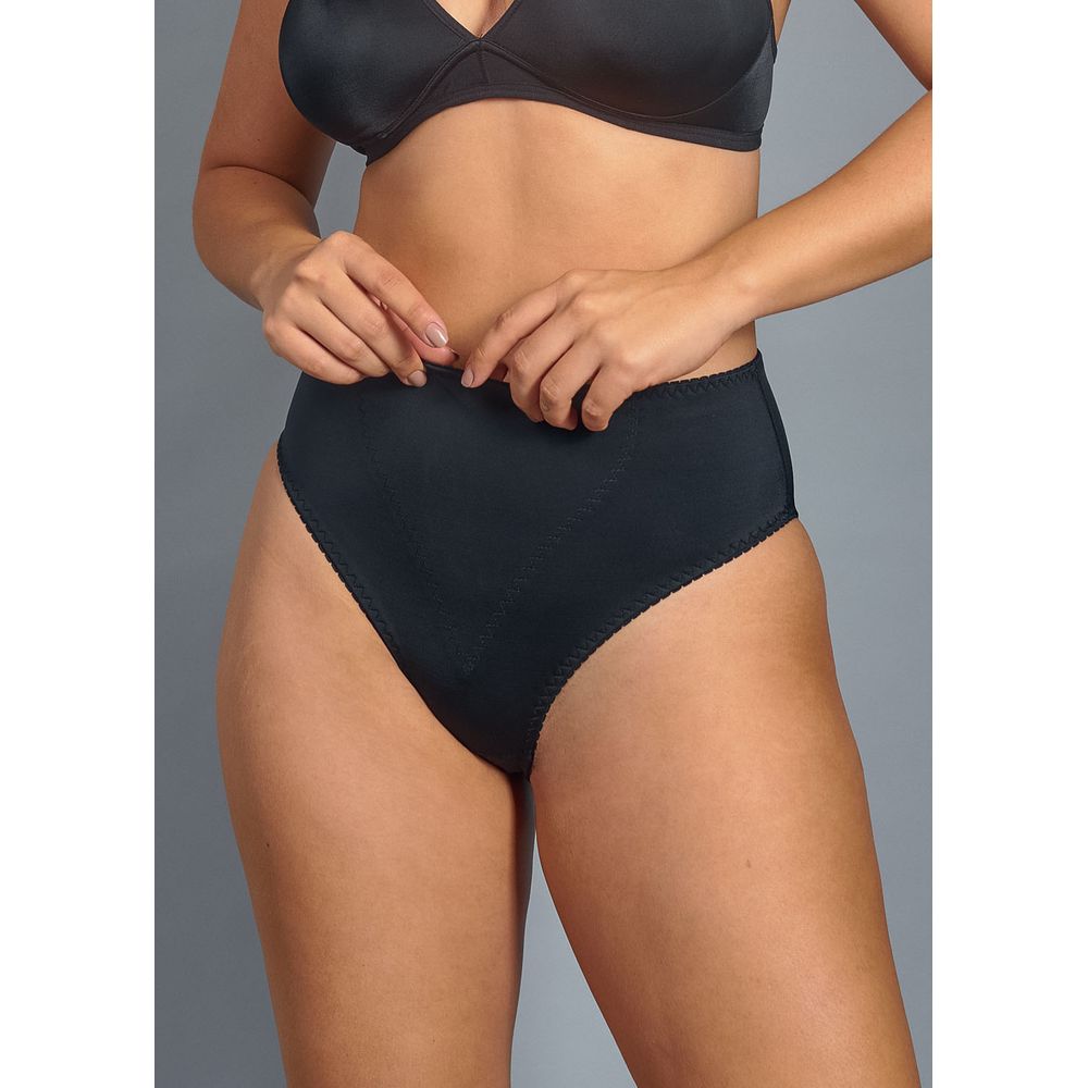Calcinha Cintura Alta Cavada Com Reforço Frontal Em Microfibra Tactel com Fio Lycra  PRETO
