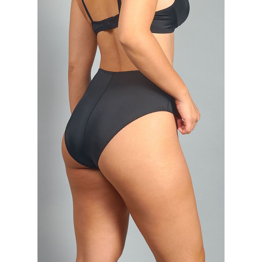 Calcinha Cintura Alta Cavada Com Reforço Frontal Em Microfibra Tactel com Fio Lycra  PRETO
