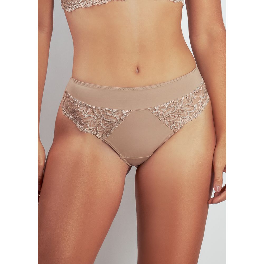 Calcinha Tanga Fio Dental Com Cós Largo Beatrice BEIGE FONCÉ