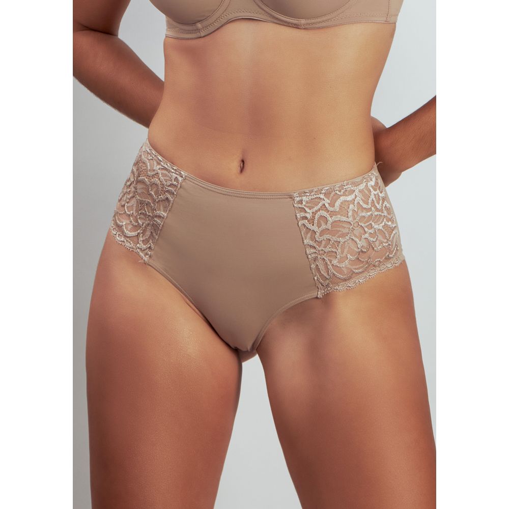 Calcinha Com Laterais Largas E Cós Largo Beatrice BEIGE FONCÉ