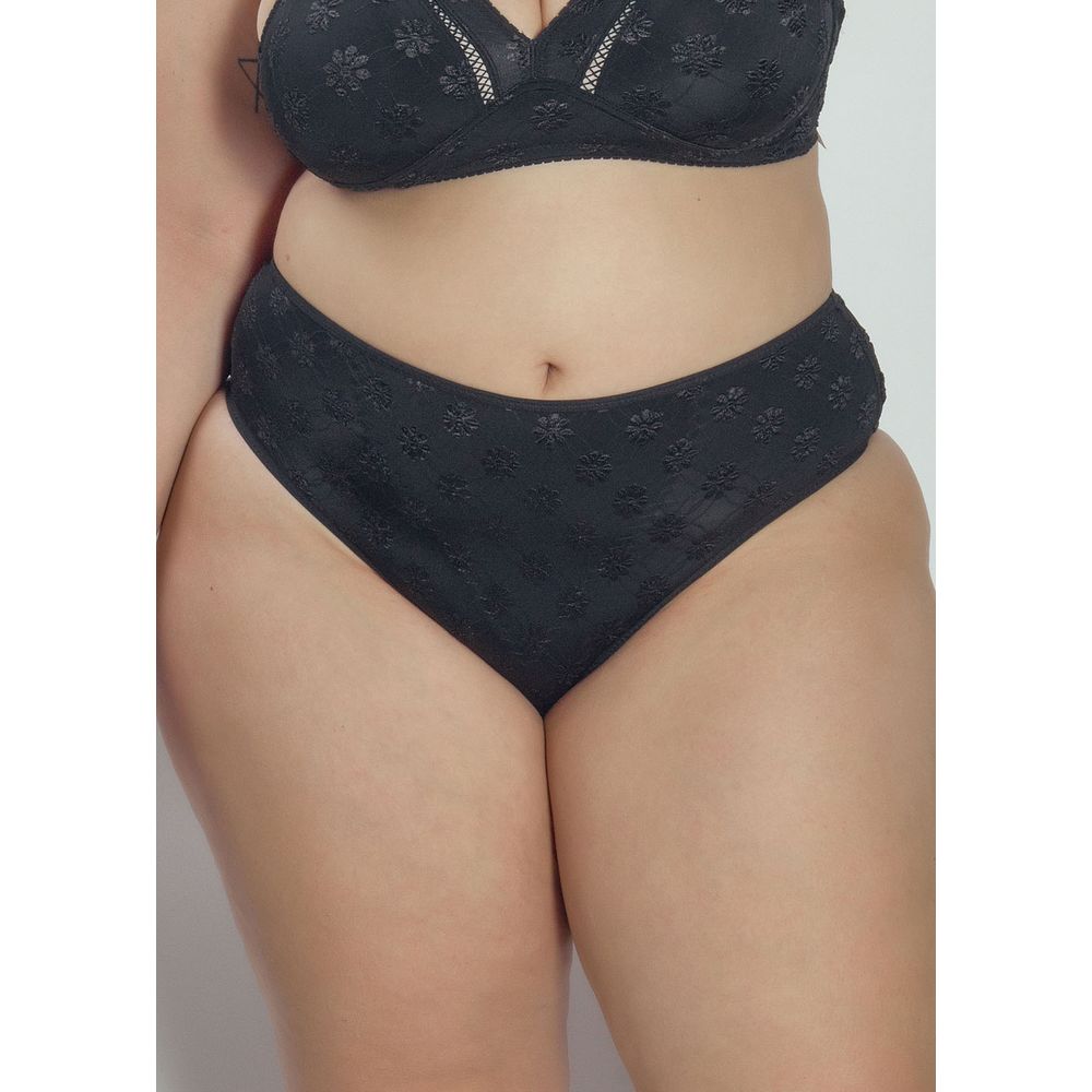 Calcinha Cintura Alta com Reforço Frontal em Microfibra Trabalhada Fio LYCRA® Summer Flower PRETO