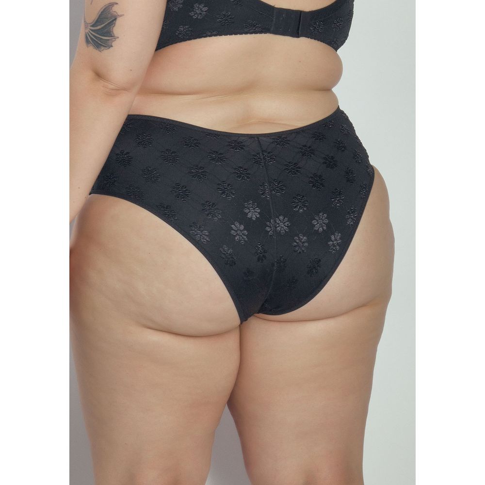 Calcinha Cintura Alta com Reforço Frontal em Microfibra Trabalhada Fio LYCRA® Summer Flower PRETO