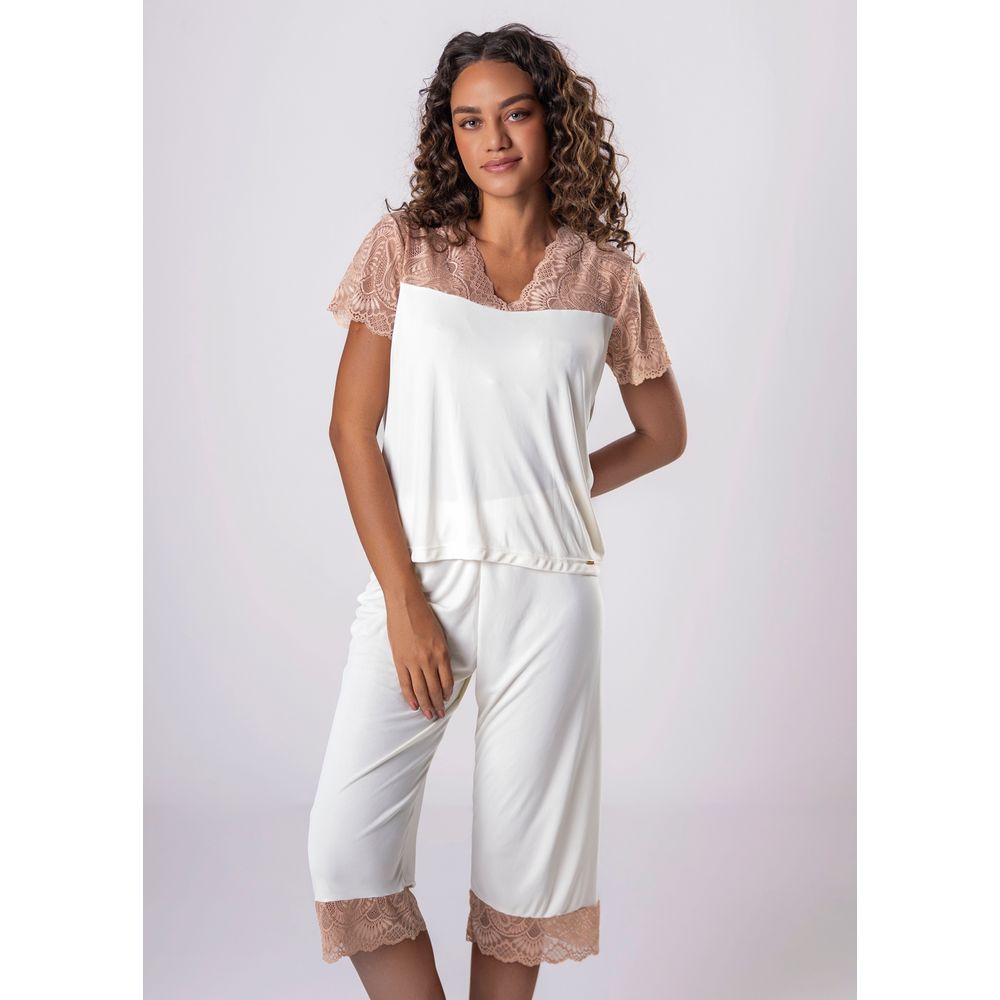 Pijama Pantacourt Liganete Com Renda Amarílis PERLE