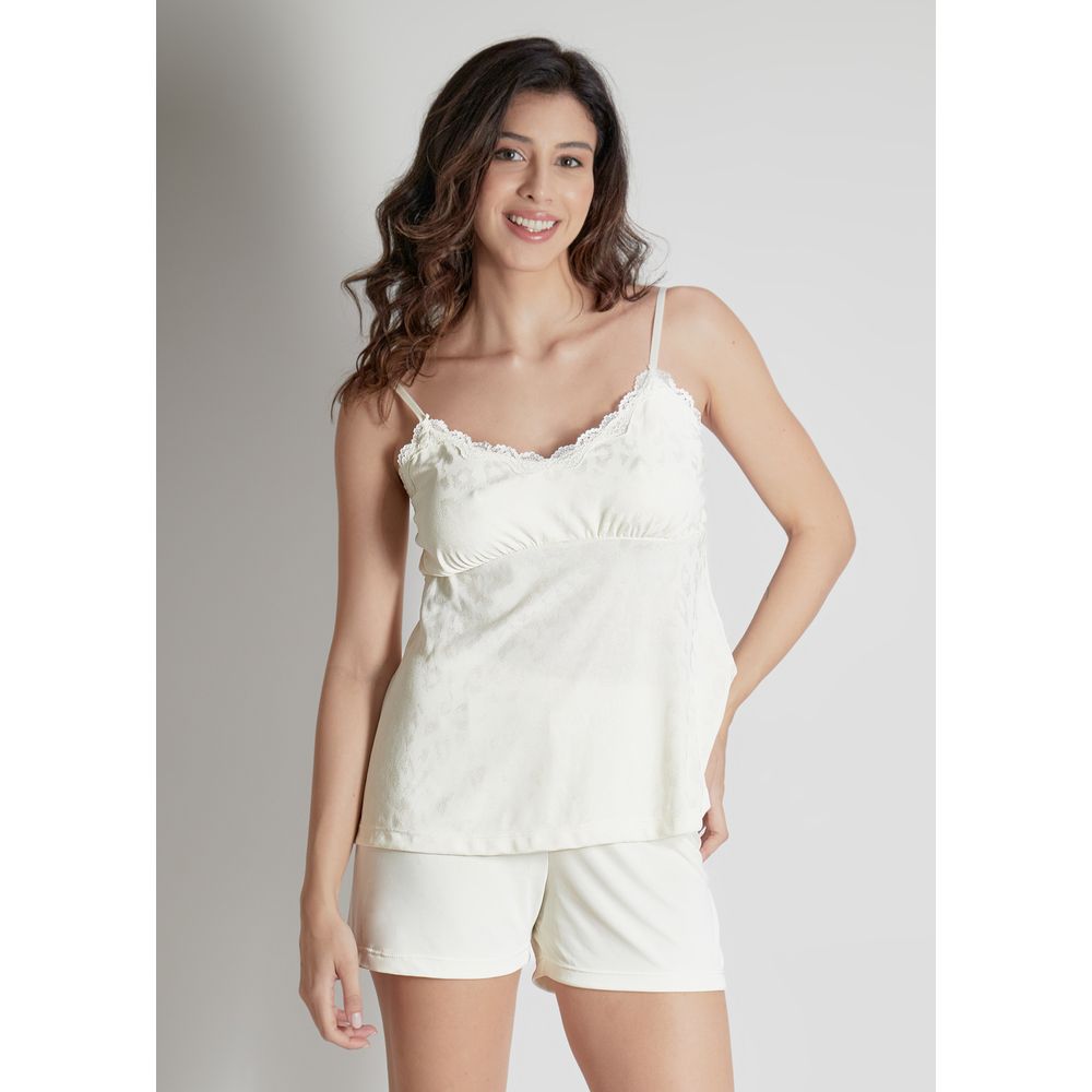 Shortdoll Em Liganete Estampada E Renda Estreita Luci PERLE