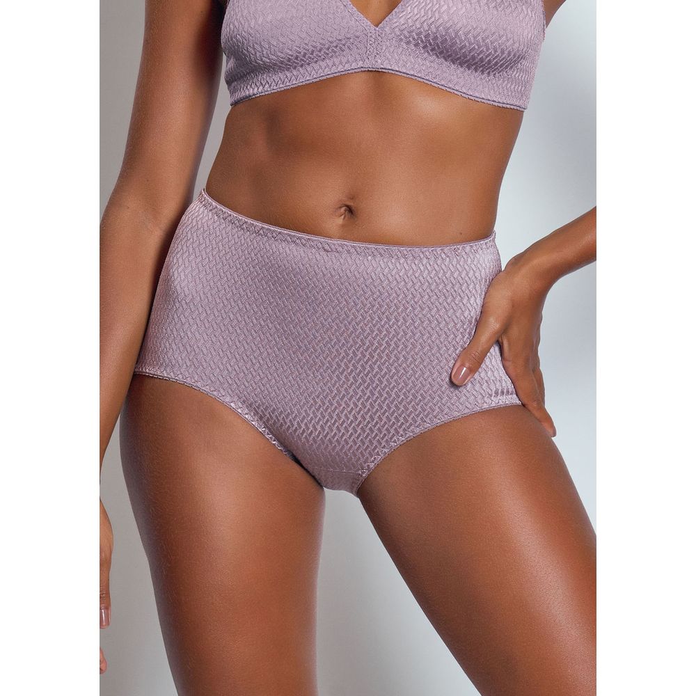Calcinha Cintura Alta Lateral Larga em Microfibra Trabalhada Fio LYCRA® Mondrian BERINJELA