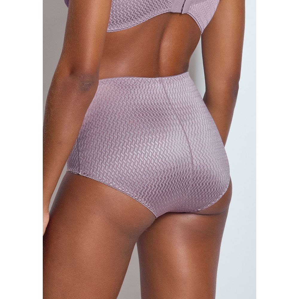 Calcinha Cintura Alta Lateral Larga em Microfibra Trabalhada Fio LYCRA® Mondrian BERINJELA