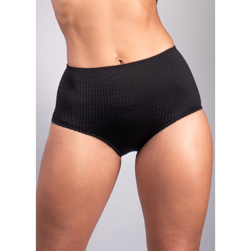 Calcinha Cintura Alta Lateral Larga em Microfibra Trabalhada Fio LYCRA® Mondrian PRETO