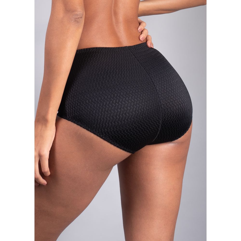 Calcinha Cintura Alta Lateral Larga em Microfibra Trabalhada Fio LYCRA® Mondrian PRETO