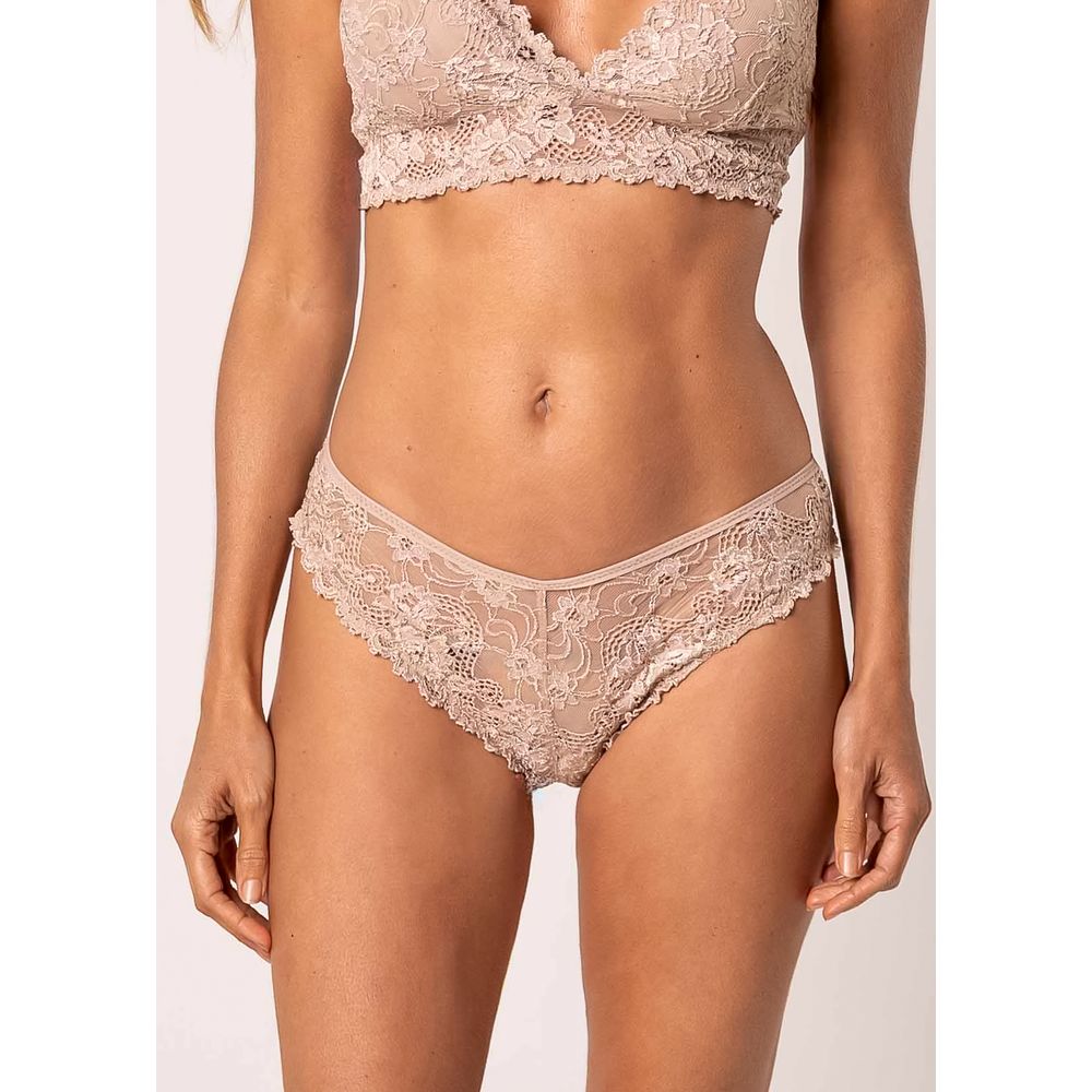 Calcinha Tanga Fio Rendada Jasmine BEIGE FONCÉ