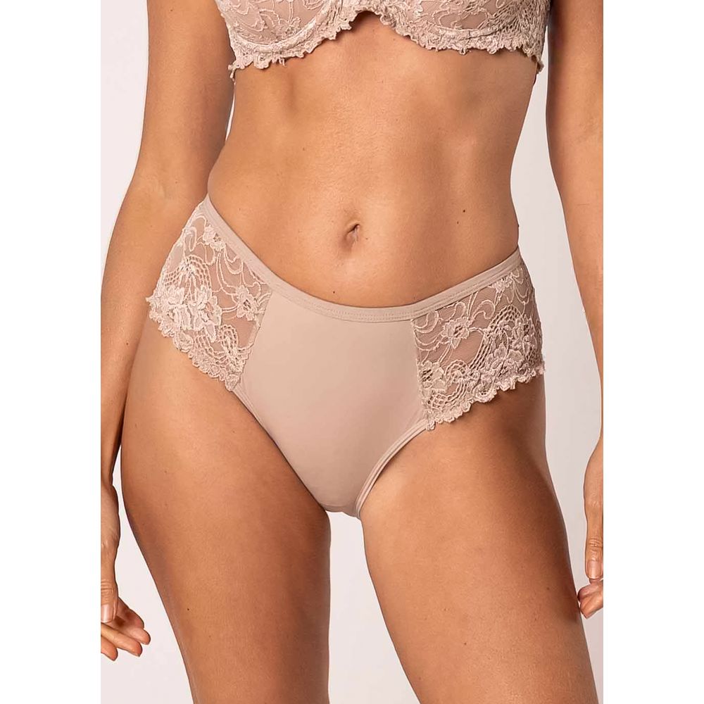 Calcinha Biquíni Lateral Em Renda Jasmine BEIGE FONCÉ