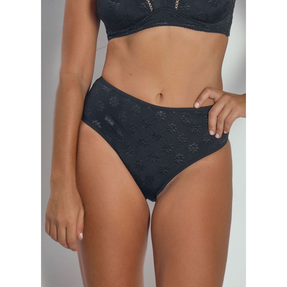 Calcinha Cintura Alta com Reforço Frontal em Microfibra Trabalhada Fio LYCRA® Summer Flower PRETO