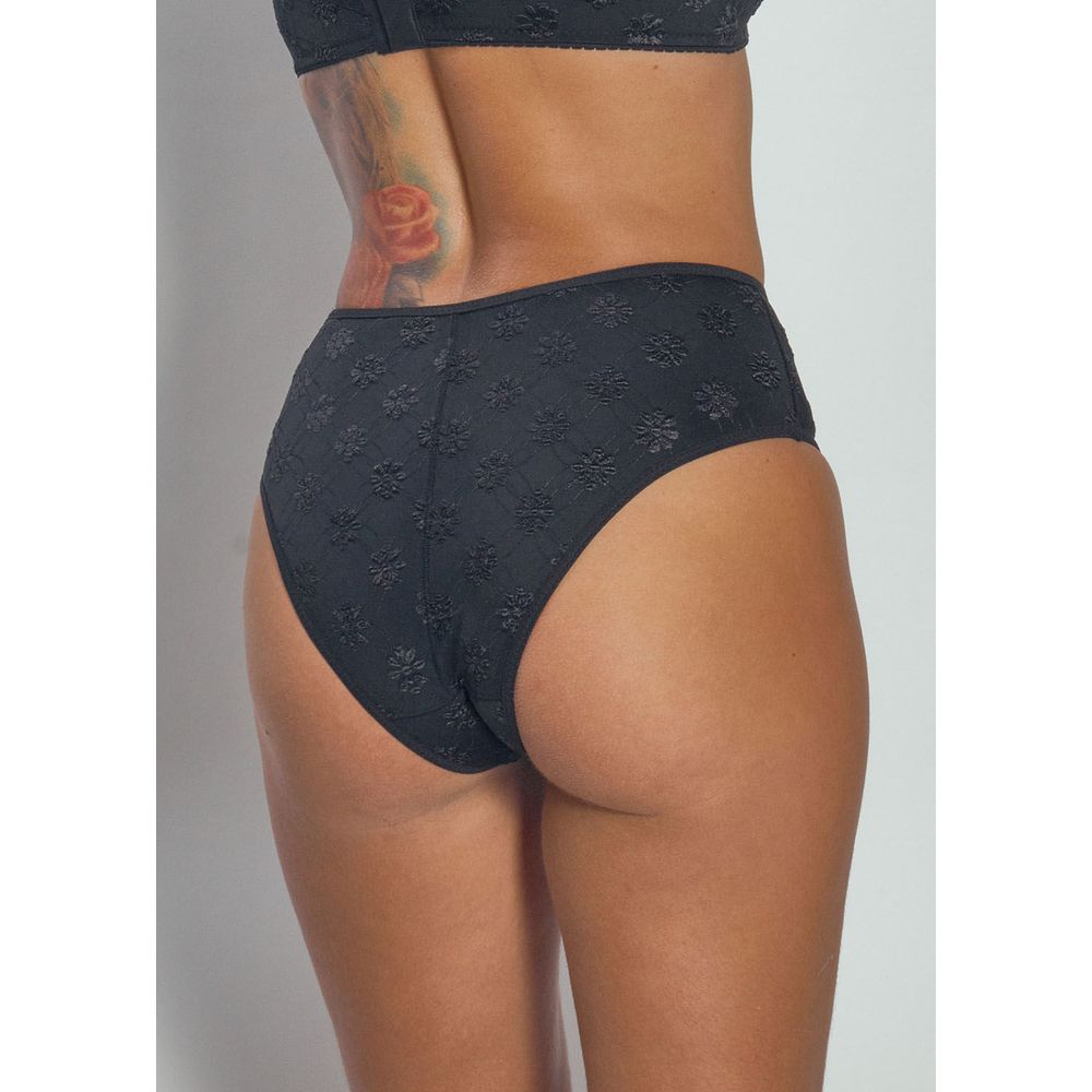 Calcinha Cintura Alta com Reforço Frontal em Microfibra Trabalhada Fio LYCRA® Summer Flower PRETO