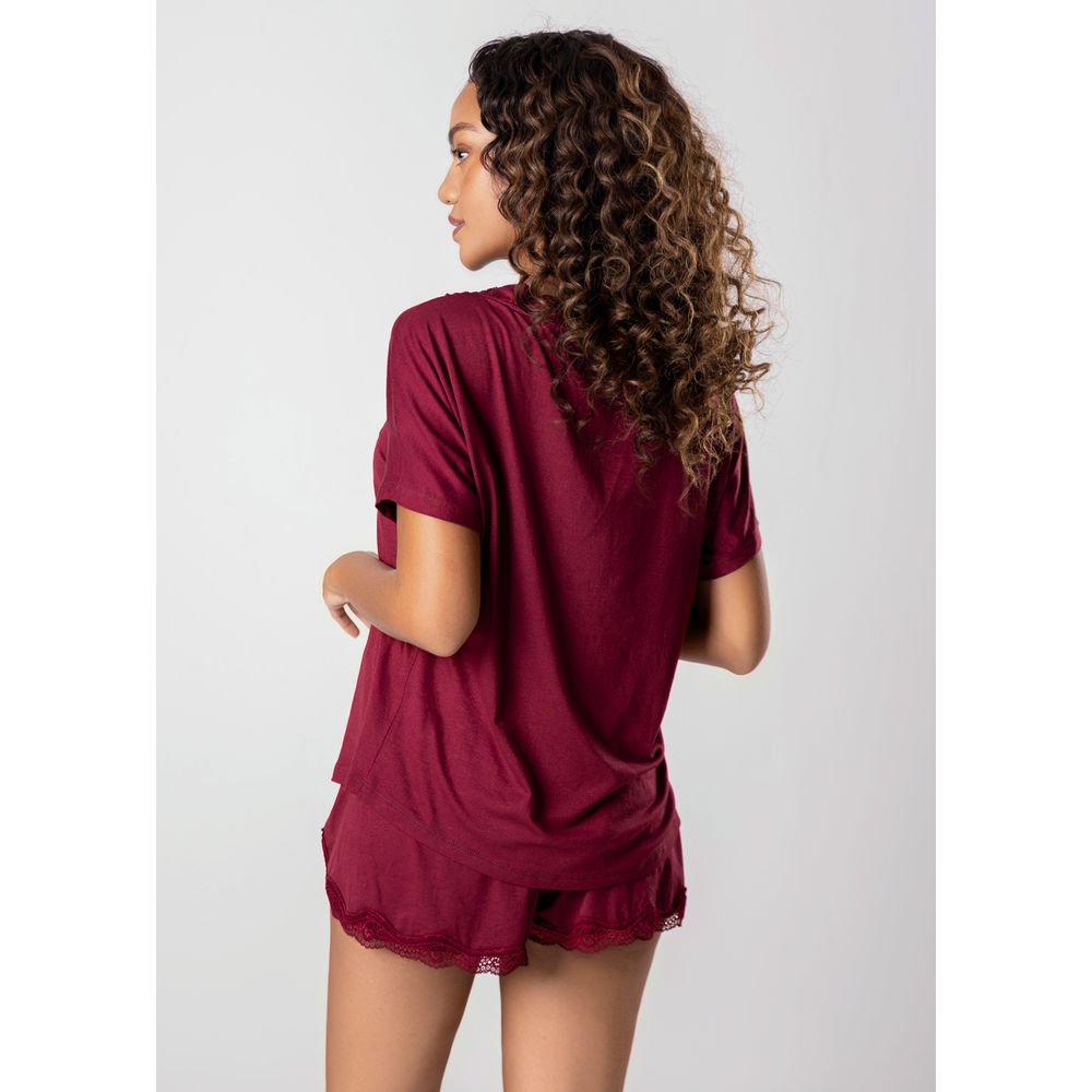 Shortdoll Manga Curta em Viscose e Renda Jessy
 GRENAT