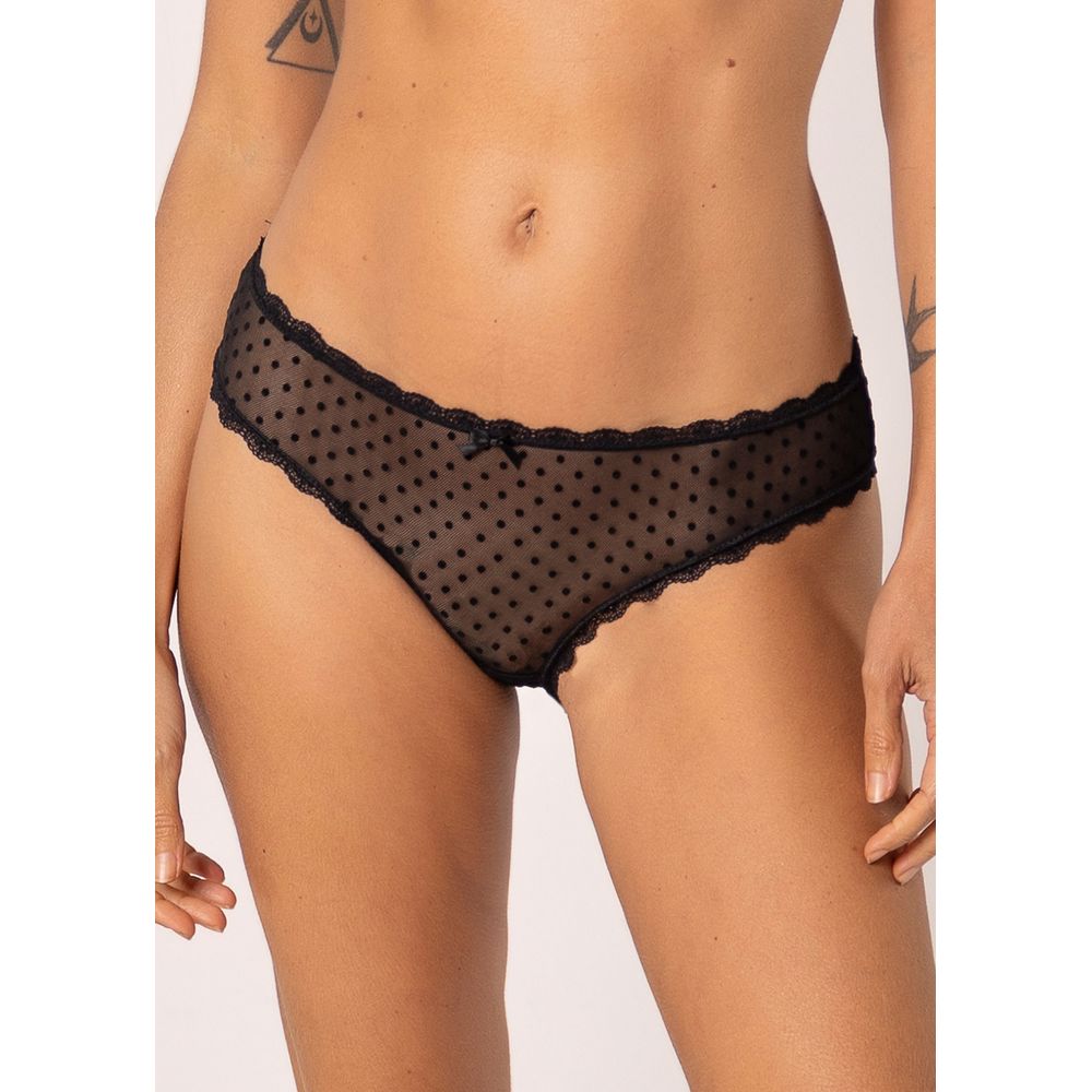 Caleçon Tule Flocado com Renda Ônix PRETO