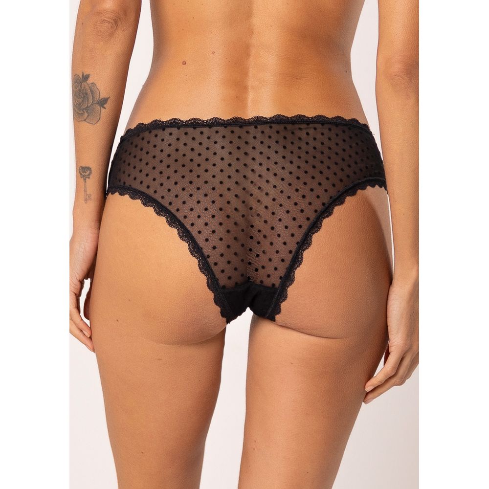 Caleçon Tule Flocado com Renda Ônix PRETO