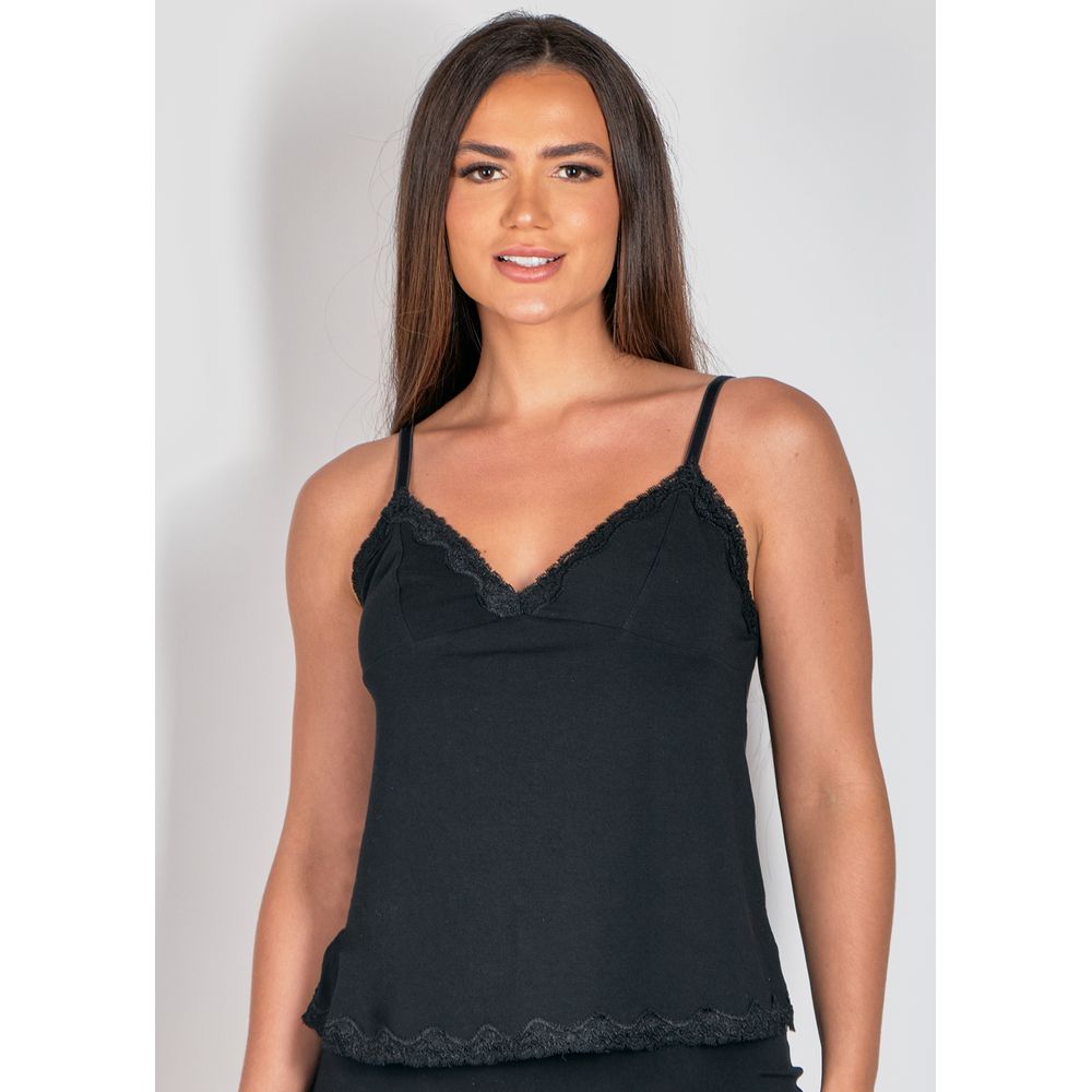 Camisete em Modal com detalhe em renda Dreamy PRETO