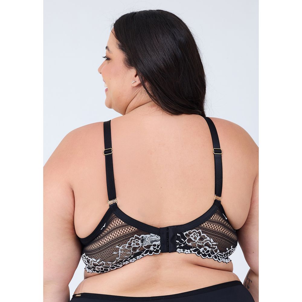 Sutiã Tradicional Com Bojo Em Microfibra e Renda Bicolor Plus Size PRETO