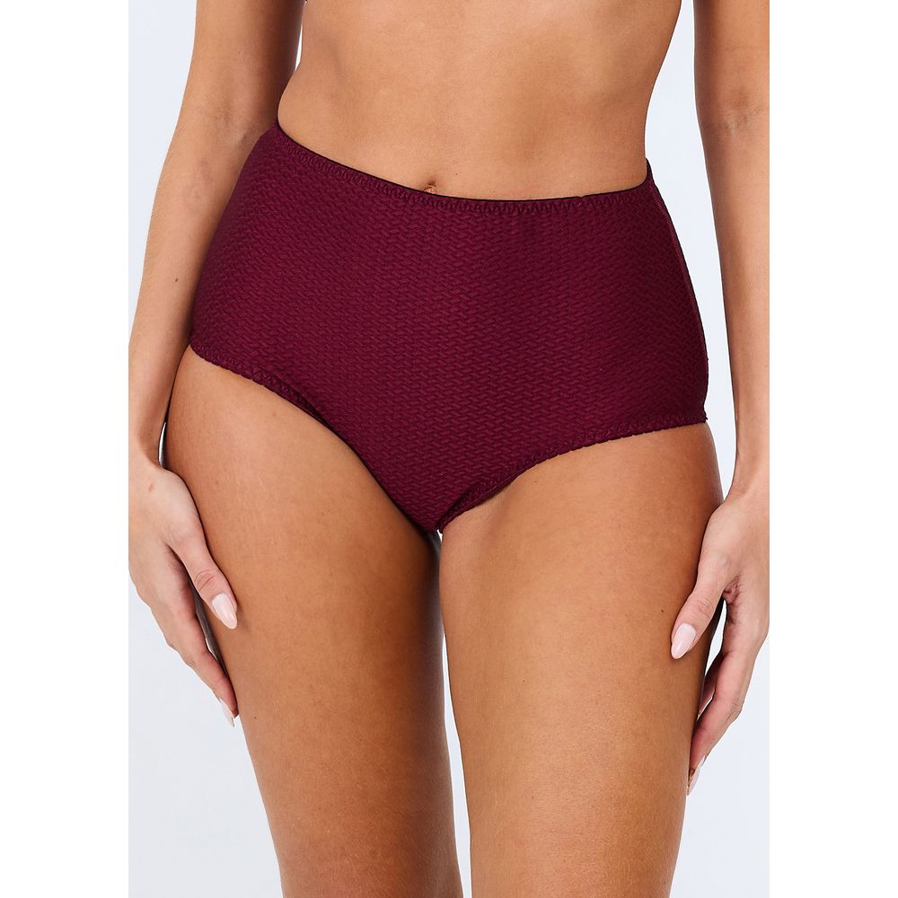 Calcinha Cintura Alta Lateral Larga em Microfibra Trabalhada Fio LYCRA® Mondrian GRENAT