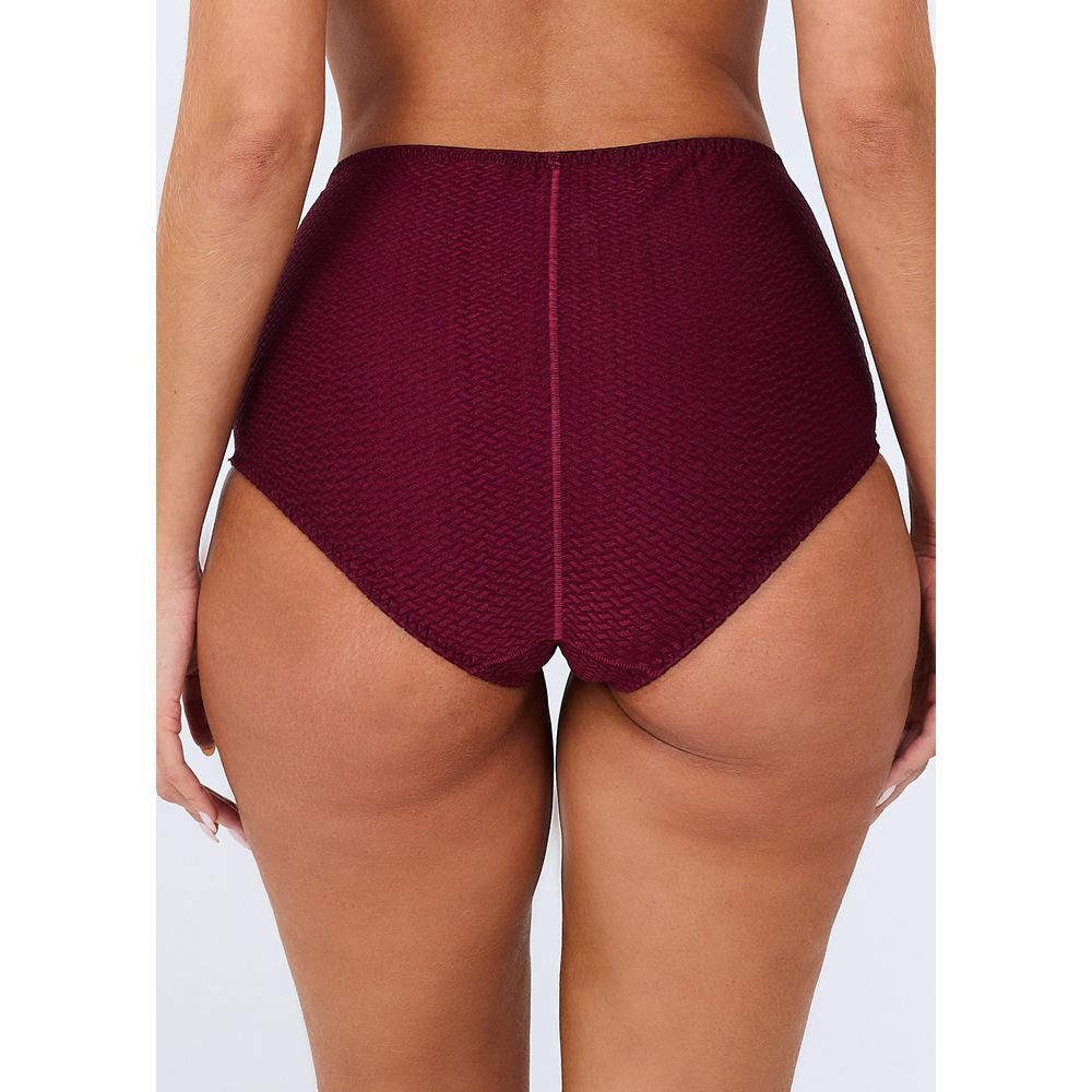 Calcinha Cintura Alta Lateral Larga em Microfibra Trabalhada Fio LYCRA® Mondrian GRENAT