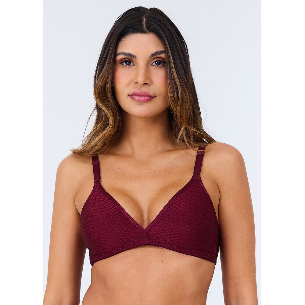 Sutiã Triângulo Sem Bojo Em Microfibra Trabalhada Fio Lycra Mondrian GRENAT