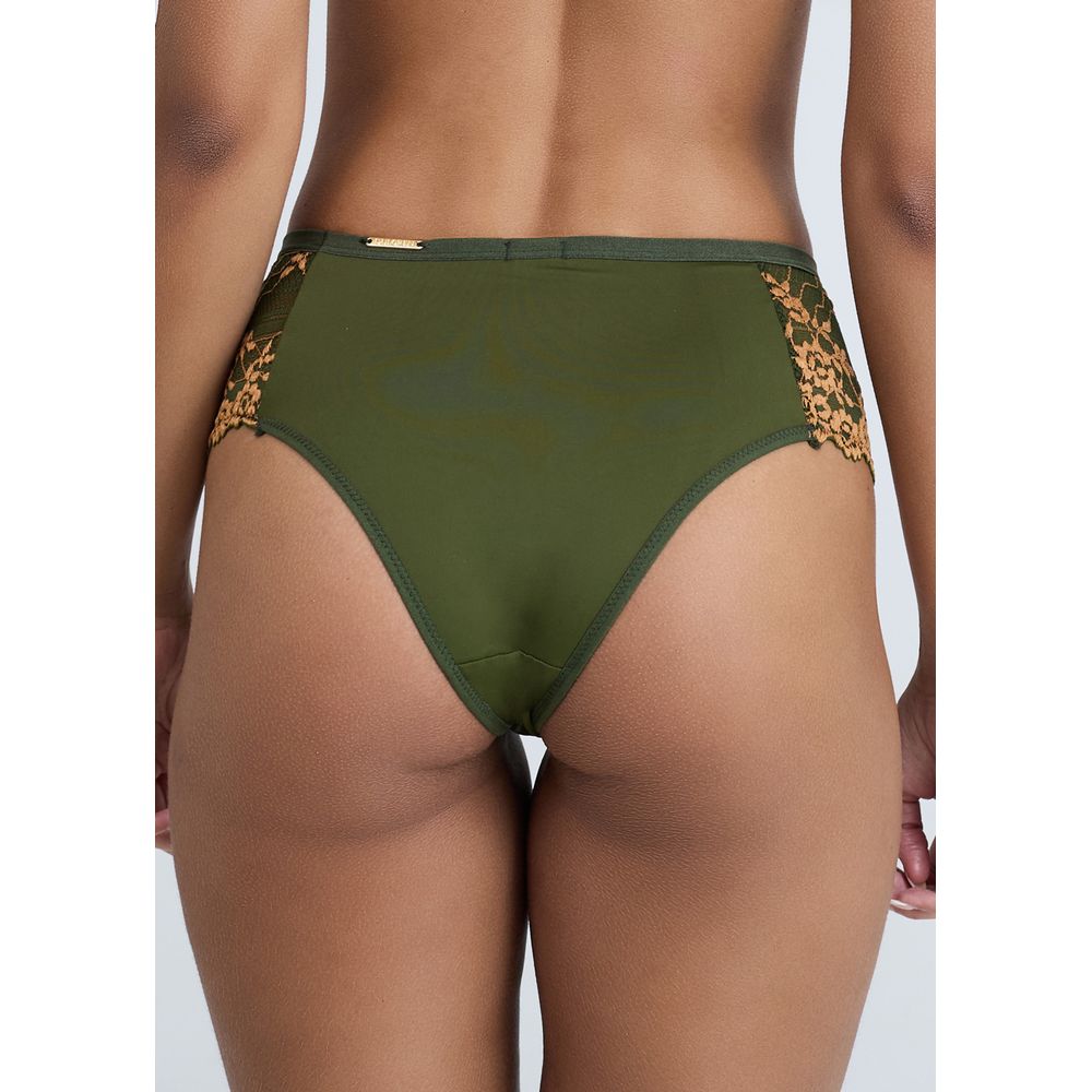 Calcinha Cintura Alta Em Micofibra E Laterais Largas Em Renda Bicolor Carol VERDE FLORESTA