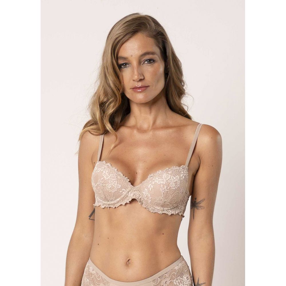 Sutiã Meia Taça Com Bojo E Aro Todo Em Renda Jasmine BEIGE FONCÉ