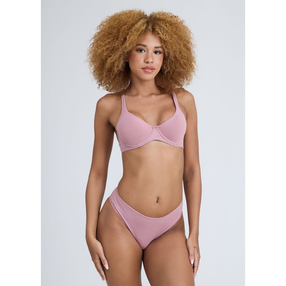 Conjunto Sutiã Básico Sem Bojo e Com Aro Alças Largas e Calcinha Biquíni Fio Em Microfibra Com Fio Lycra Cotidien ROSE PASSÉ