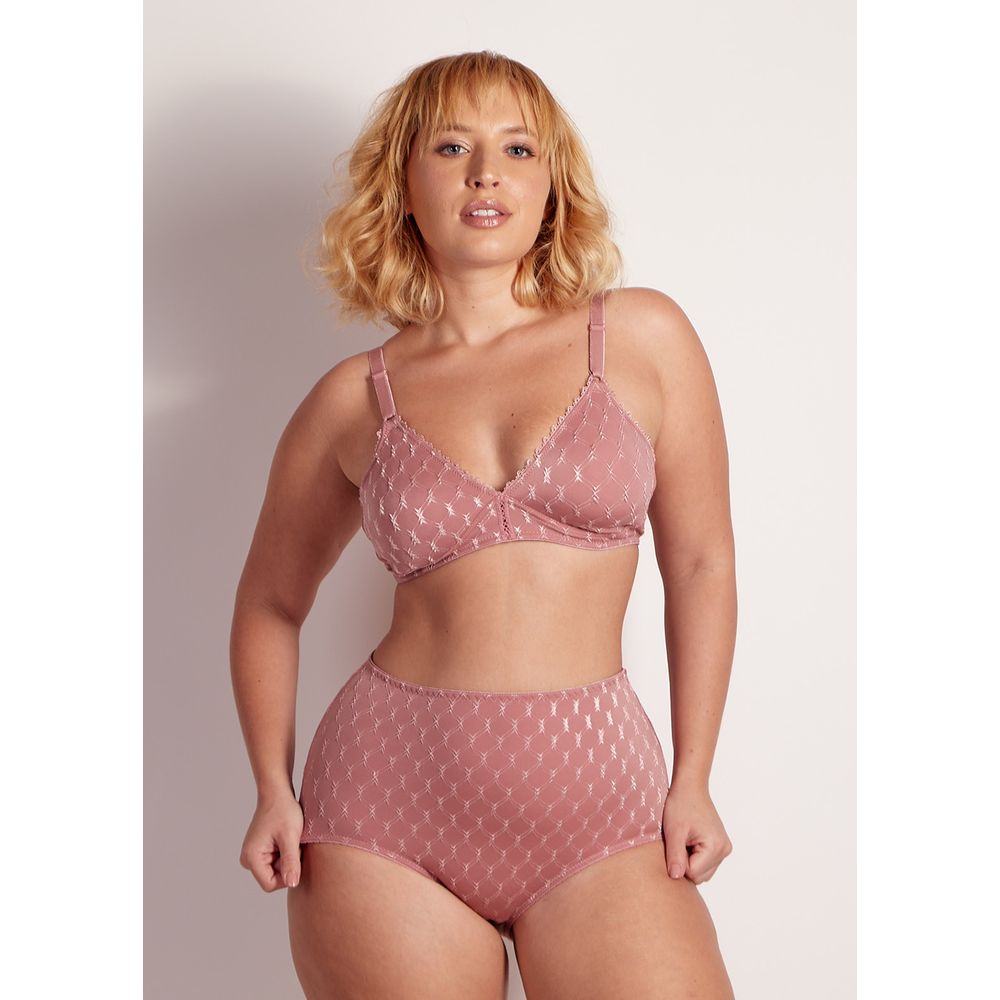Conjunto Sutiã Triângulo Sem Bojo e Sem Aro e Calcinha Cintura Alta Laterais Largas Em Microfibra Trabalhada Fio Lycra Paris ARGILE ROSÉE