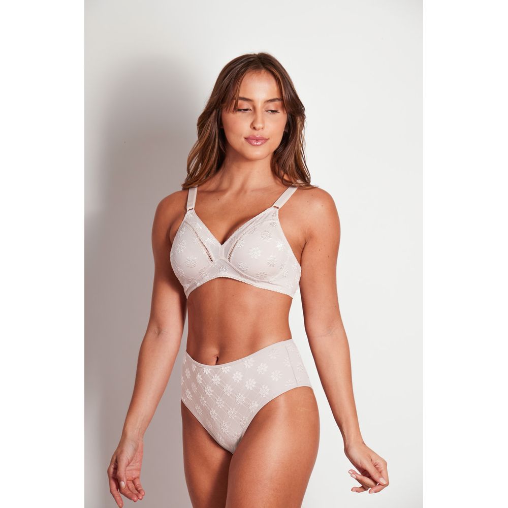 Conjunto Sutiã Cobertura Total e Calcinha Cintura Alta Em Microfibra Trabalhada Fio Lycra Summer Flower COLOMBE