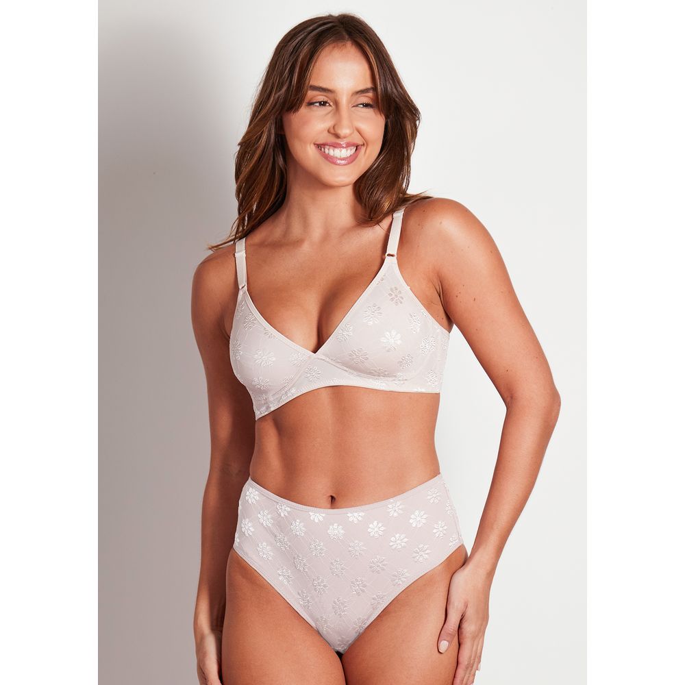 Conjunto Sutiã Triângulo e Calcinha Cintura Alta Em Microfibra Trabalhada Fio Lycra Summer Flower COLOMBE