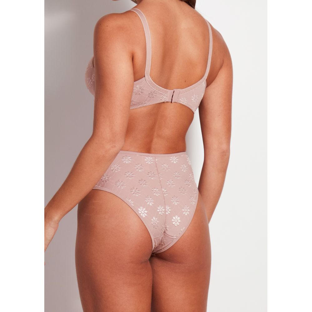 Conjunto Sutiã Triângulo e Calcinha Cintura Alta Em Microfibra Trabalhada Fio Lycra Summer Flower CASTANHA